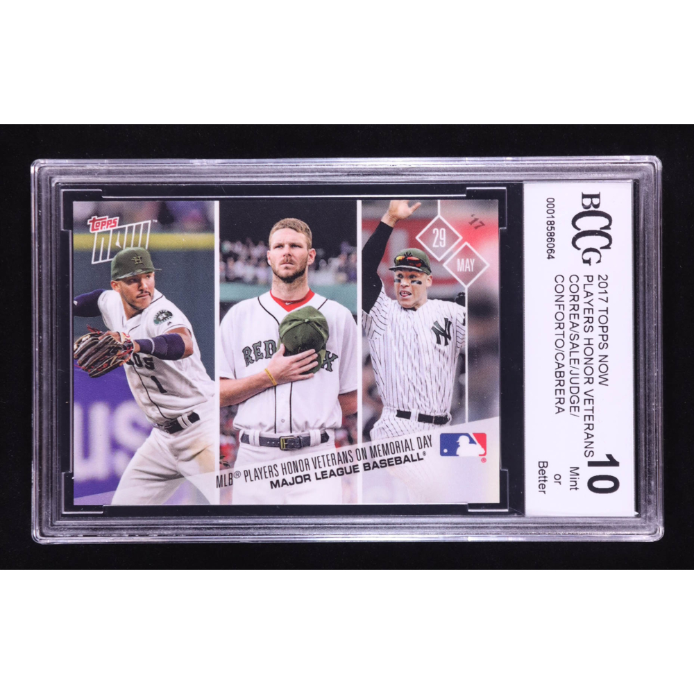 Carlos Correa / Chris Sale / Aaron Judge RC / Michael Conforto / Miguel Cabrera 2017 Topps Now #198 Players Honor Veterans Over Memorial Day Weekend (BCCG 10) at PristineAuction.com