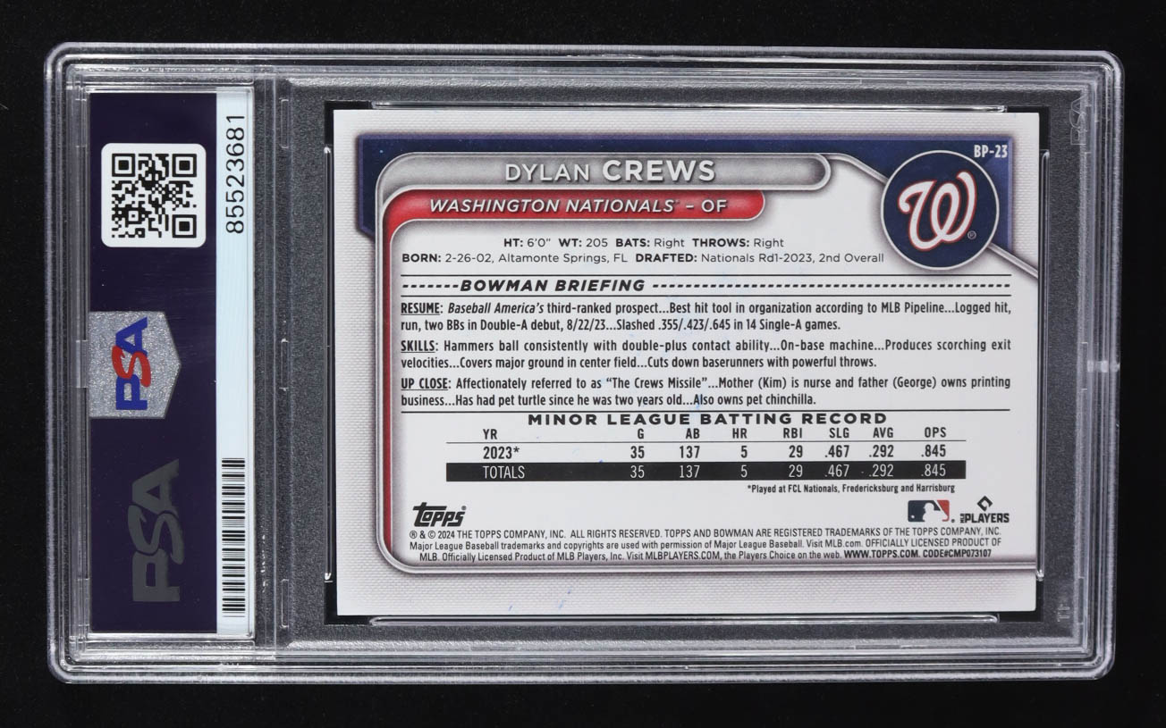 Dylan Crews Signed 2024 Topps 1st Bowman #BP-23 RC (PSA) at PristineAuction.com Dylan Crews Signed 2024 Topps 1st Bowman #BP-23 RC (PSA) at PristineAuction.com