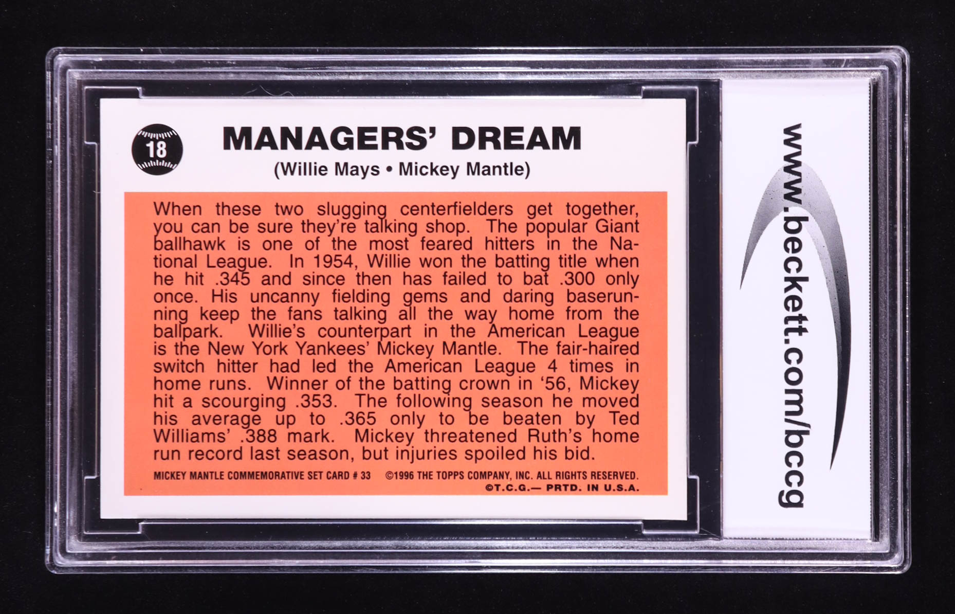 Mickey Mantle 1996 Topps Mantle #33 1962 Topps (BCCG 10) at PristineAuction.com Mickey Mantle 1996 Topps Mantle #33 1962 Topps (BCCG 10) at PristineAuction.com