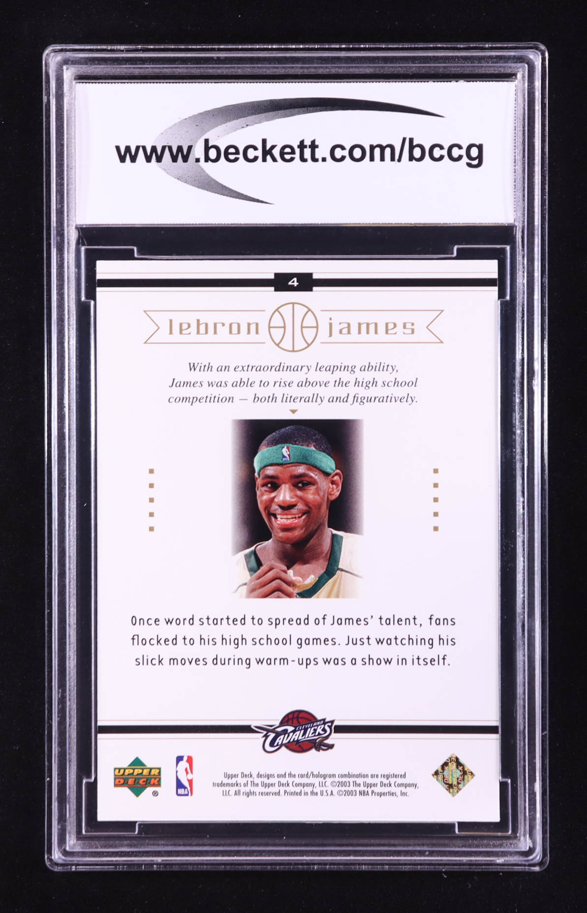 LeBron James 2003 Upper Deck LeBron James Box Set Center Of Attention #4 RC (BCCG 10) at PristineAuction.com LeBron James 2003 Upper Deck LeBron James Box Set Center Of Attention #4 RC (BCCG 10) at PristineAuction.com