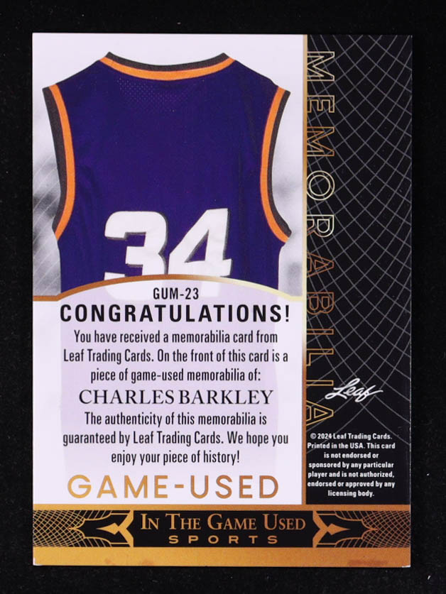 Charles Barkley 2024 ITG Used Sports Game Used Memorabilia Platinum #GUM23 at PristineAuction.com Charles Barkley 2024 ITG Used Sports Game Used Memorabilia Platinum #GUM23 at PristineAuction.com