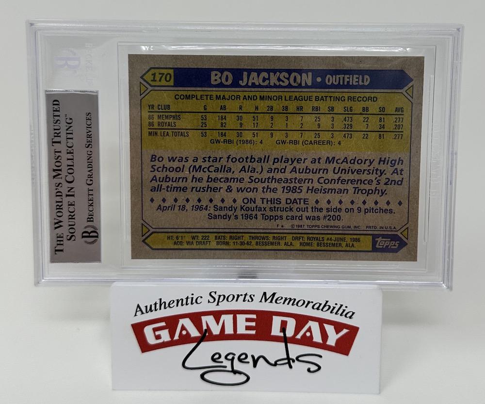 Bo Jackson Signed 1987 Topps #170 RC (BGS) at PristineAuction.com Bo Jackson Signed 1987 Topps #170 RC (BGS) at PristineAuction.com