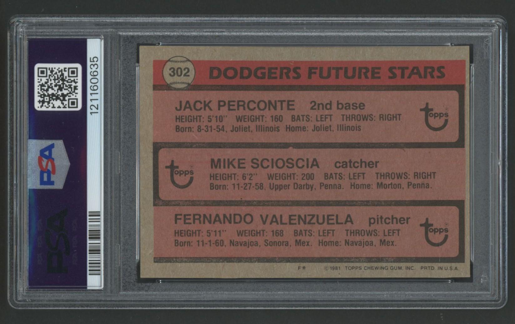 Jack Perconte / Mike Scioscia / Fernando Valenzuela 1981 Topps #302 RC (PSA 8) at PristineAuction.com Jack Perconte / Mike Scioscia / Fernando Valenzuela 1981 Topps #302 RC (PSA 8) at PristineAuction.com
