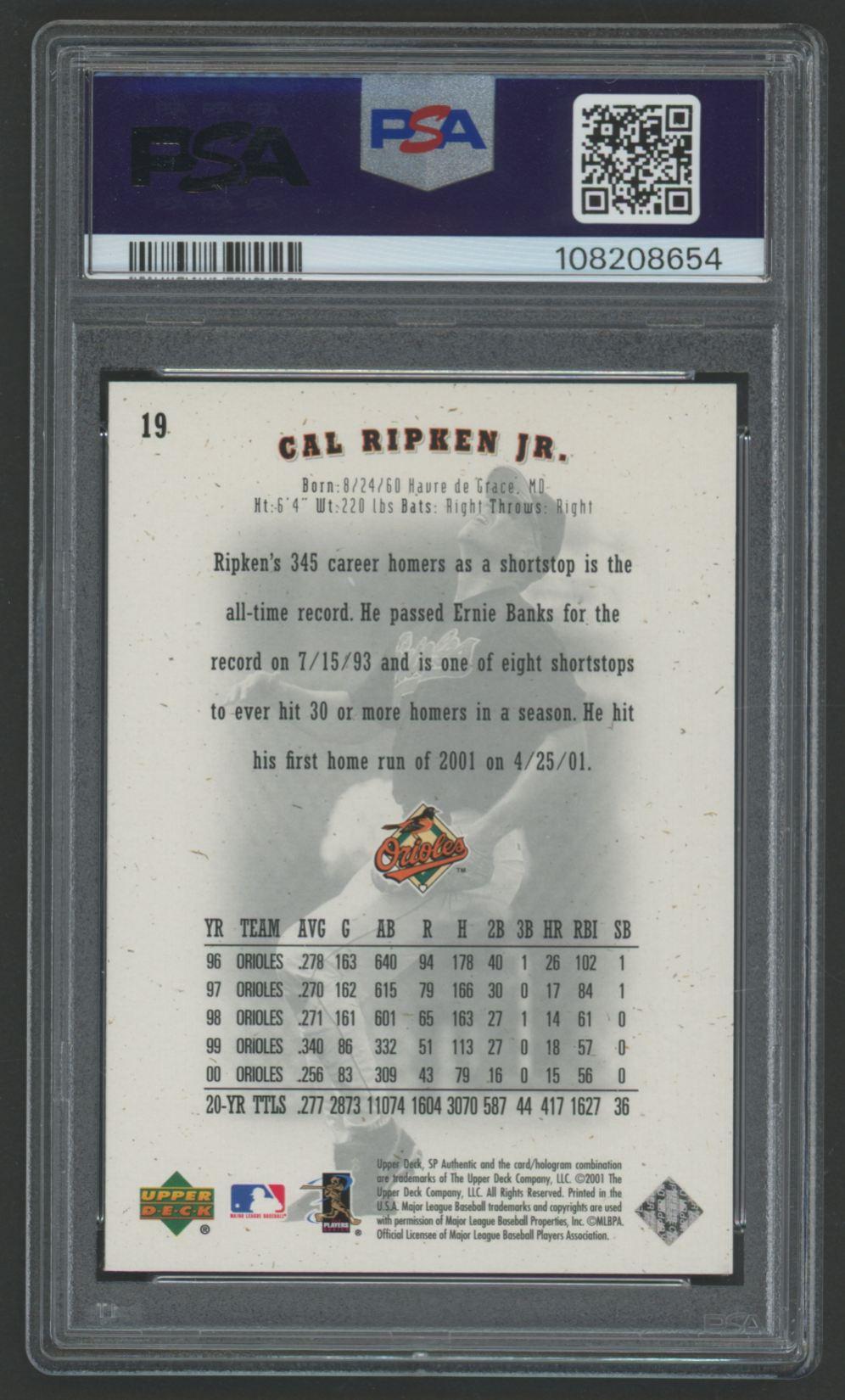 Cal Ripken Jr. 2001 SP Authentic #19 (PSA 10) at PristineAuction.com Cal Ripken Jr. 2001 SP Authentic #19 (PSA 10) at PristineAuction.com