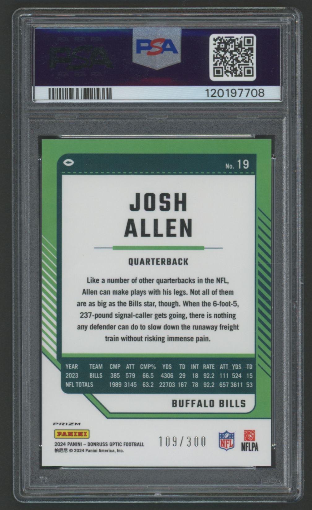 Josh Allen 2024 Donruss Optic Wave #19 #109/300 (PSA 9) at PristineAuction.com Josh Allen 2024 Donruss Optic Wave #19 #109/300 (PSA 9) at PristineAuction.com