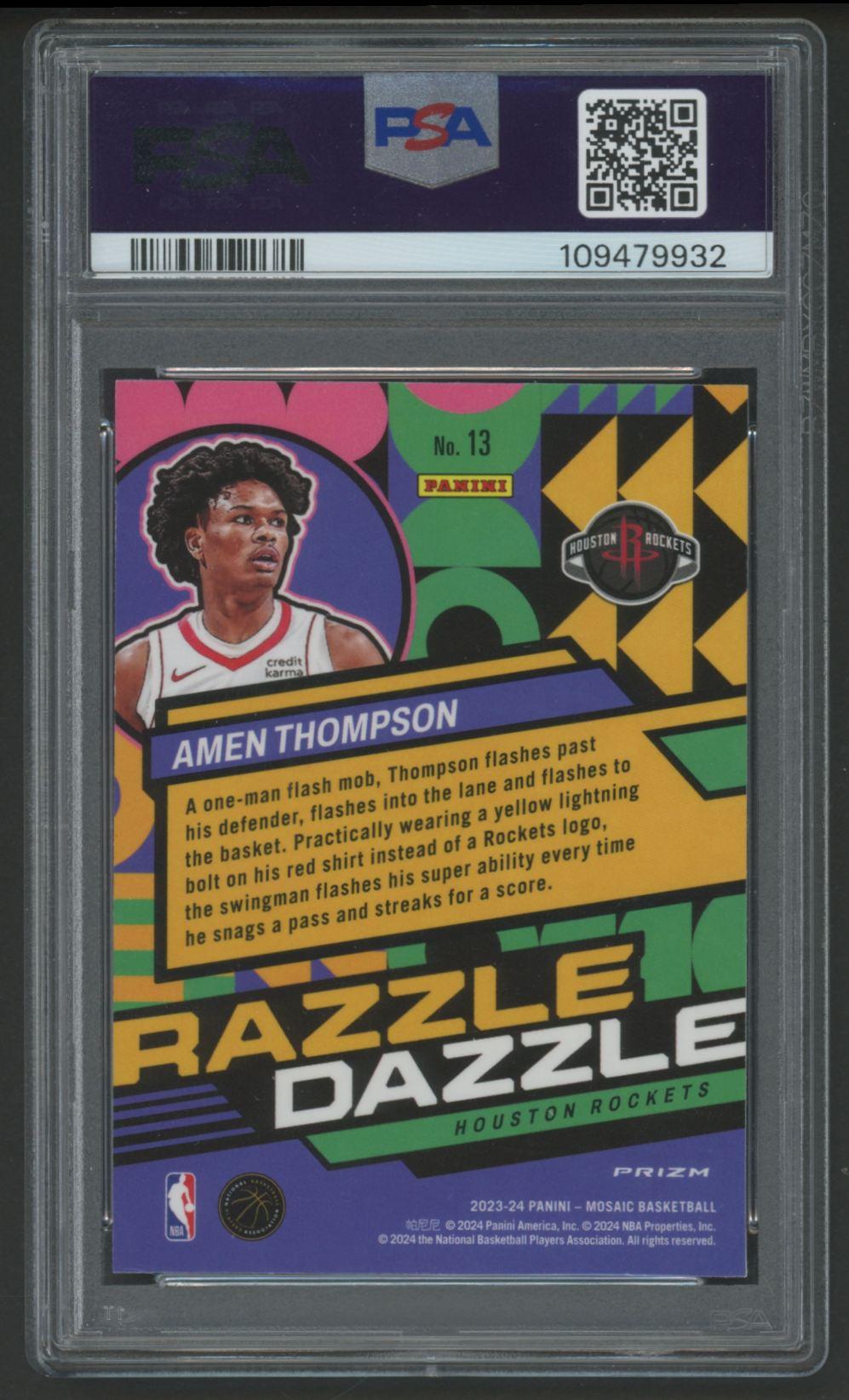 Amen Thompson 2023-24 Panini Mosaic Razzle Dazzle #13 RC (PSA 9) at PristineAuction.com Amen Thompson 2023-24 Panini Mosaic Razzle Dazzle #13 RC (PSA 9) at PristineAuction.com