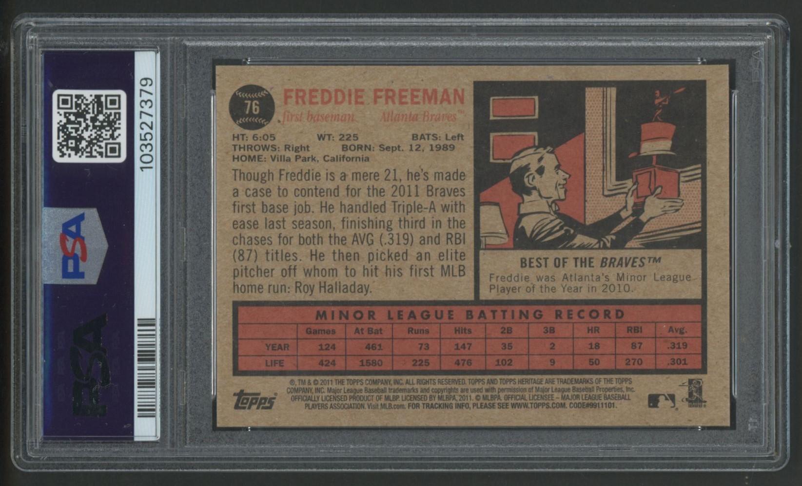 Freddie Freeman 2011 Topps Heritage #76 RC (PSA 9) at PristineAuction.com Freddie Freeman 2011 Topps Heritage #76 RC (PSA 9) at PristineAuction.com