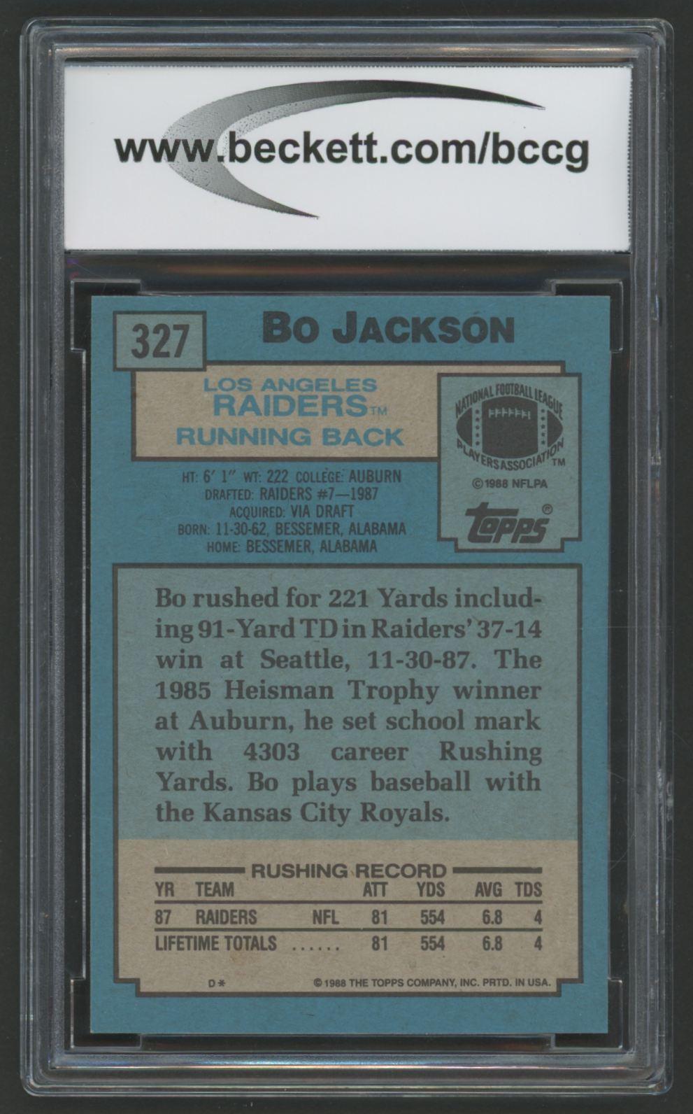 Bo Jackson 1988 Topps #327 (BCCG 10) at PristineAuction.com Bo Jackson 1988 Topps #327 (BCCG 10) at PristineAuction.com