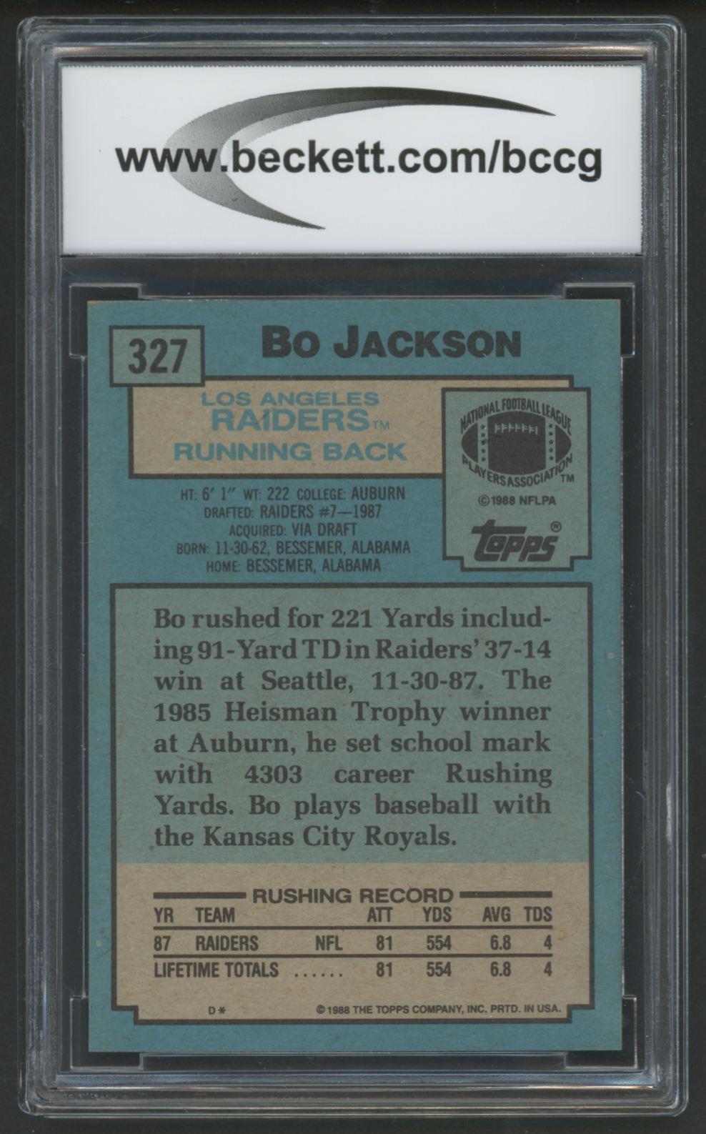 Bo Jackson 1988 Topps #327 (BCCG 10) at PristineAuction.com Bo Jackson 1988 Topps #327 (BCCG 10) at PristineAuction.com