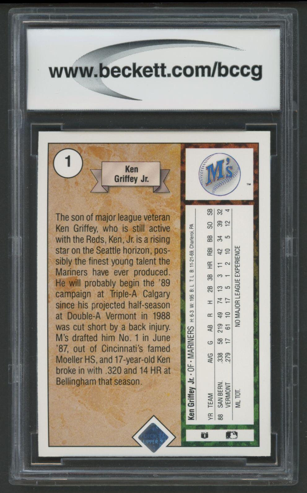 Ken Griffey Jr. 1989 Upper Deck #1 RC (BCCG 10) at PristineAuction.com Ken Griffey Jr. 1989 Upper Deck #1 RC (BCCG 10) at PristineAuction.com