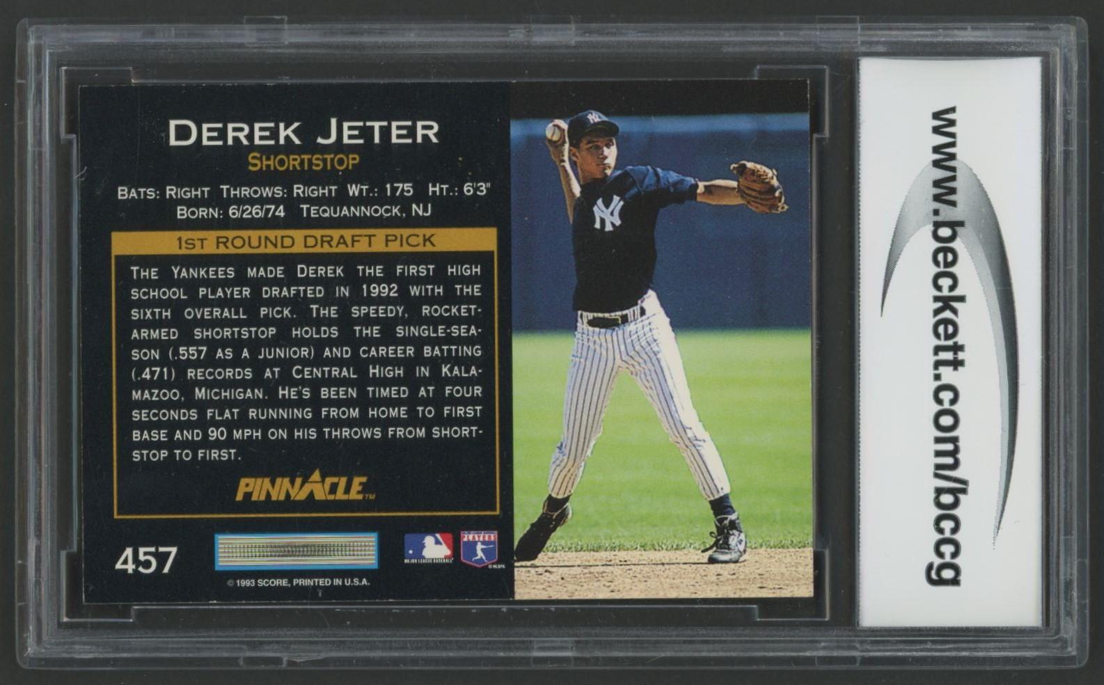 Derek Jeter 1993 Pinnacle #457 RC (BCCG 10) at PristineAuction.com Derek Jeter 1993 Pinnacle #457 RC (BCCG 10) at PristineAuction.com