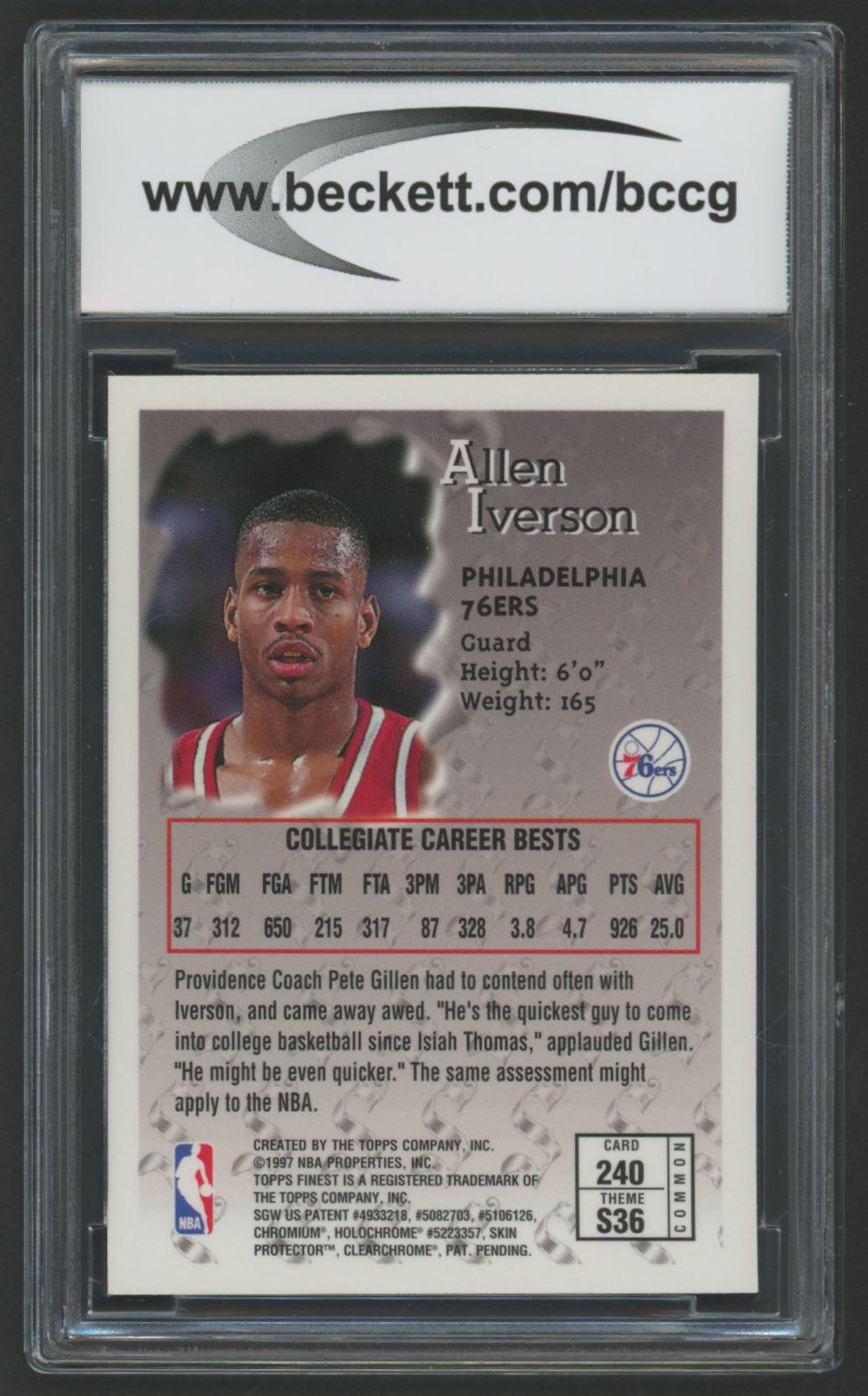 Allen Iverson 1996-97 Finest #240 (BCCG 10) at PristineAuction.com Allen Iverson 1996-97 Finest #240 (BCCG 10) at PristineAuction.com