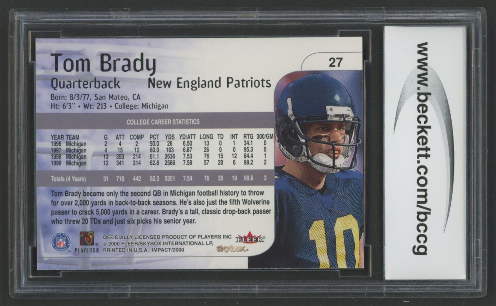 Tom Brady 2000 Impact #27 RC (BCCG 10) at PristineAuction.com Tom Brady 2000 Impact #27 RC (BCCG 10) at PristineAuction.com