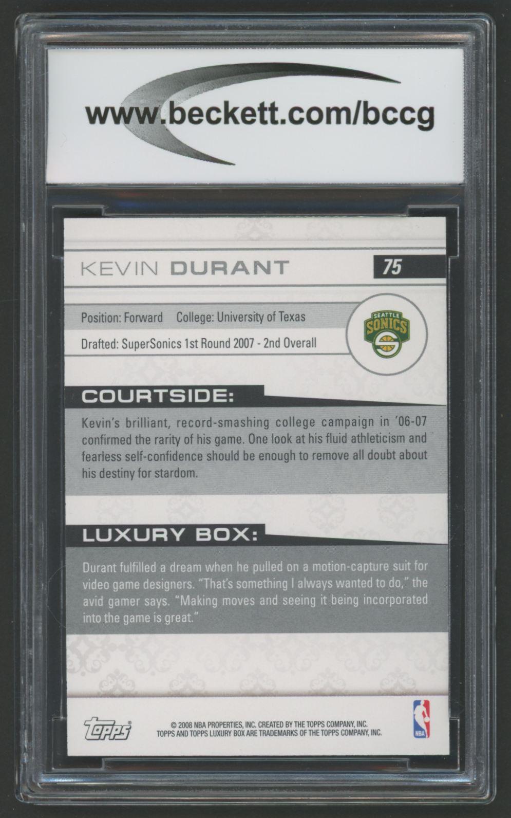 Kevin Durant 2007-08 Topps Luxury Box #75 #110/669 RC (BCCG 10) at PristineAuction.com Kevin Durant 2007-08 Topps Luxury Box #75 #110/669 RC (BCCG 10) at PristineAuction.com