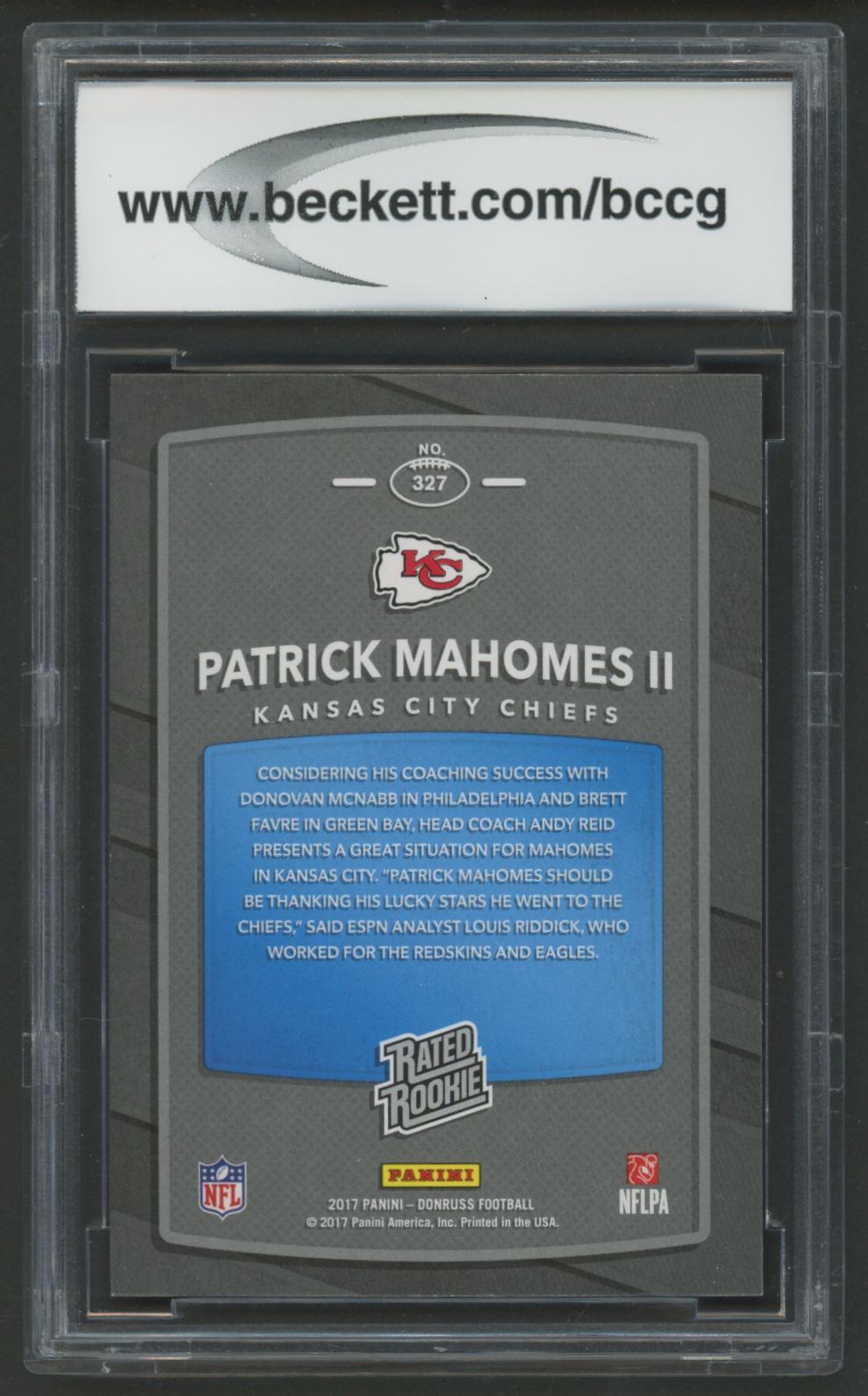 Patrick Mahomes II 2017 Donruss RR #327 RC (BCCG 10) at PristineAuction.com Patrick Mahomes II 2017 Donruss RR #327 RC (BCCG 10) at PristineAuction.com