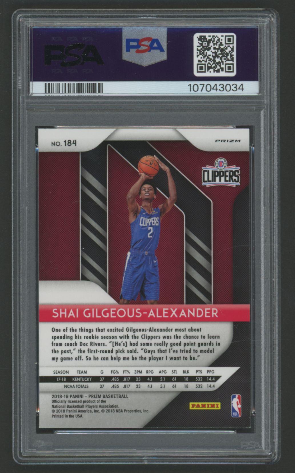 Shai Gilgeous-Alexander 2018 Panini Prizm Prizms Pink Ice #184 RC (PSA 9) at PristineAuction.com Shai Gilgeous-Alexander 2018 Panini Prizm Prizms Pink Ice #184 RC (PSA 9) at PristineAuction.com