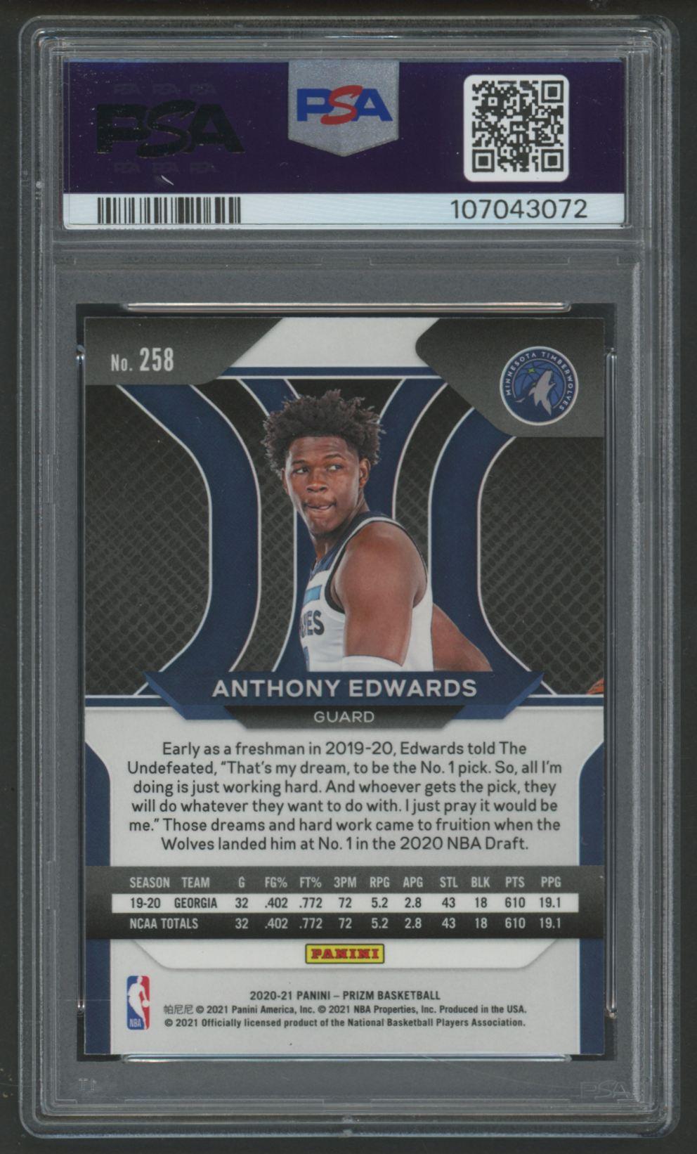 Anthony Edwards 2020 Panini Prizm #258 RC (PSA 10) at PristineAuction.com Anthony Edwards 2020 Panini Prizm #258 RC (PSA 10) at PristineAuction.com