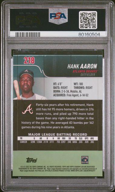Hank Aaron 2022 Stadium Club Chrome #218 (PSA 10) at PristineAuction.com Hank Aaron 2022 Stadium Club Chrome #218 (PSA 10) at PristineAuction.com