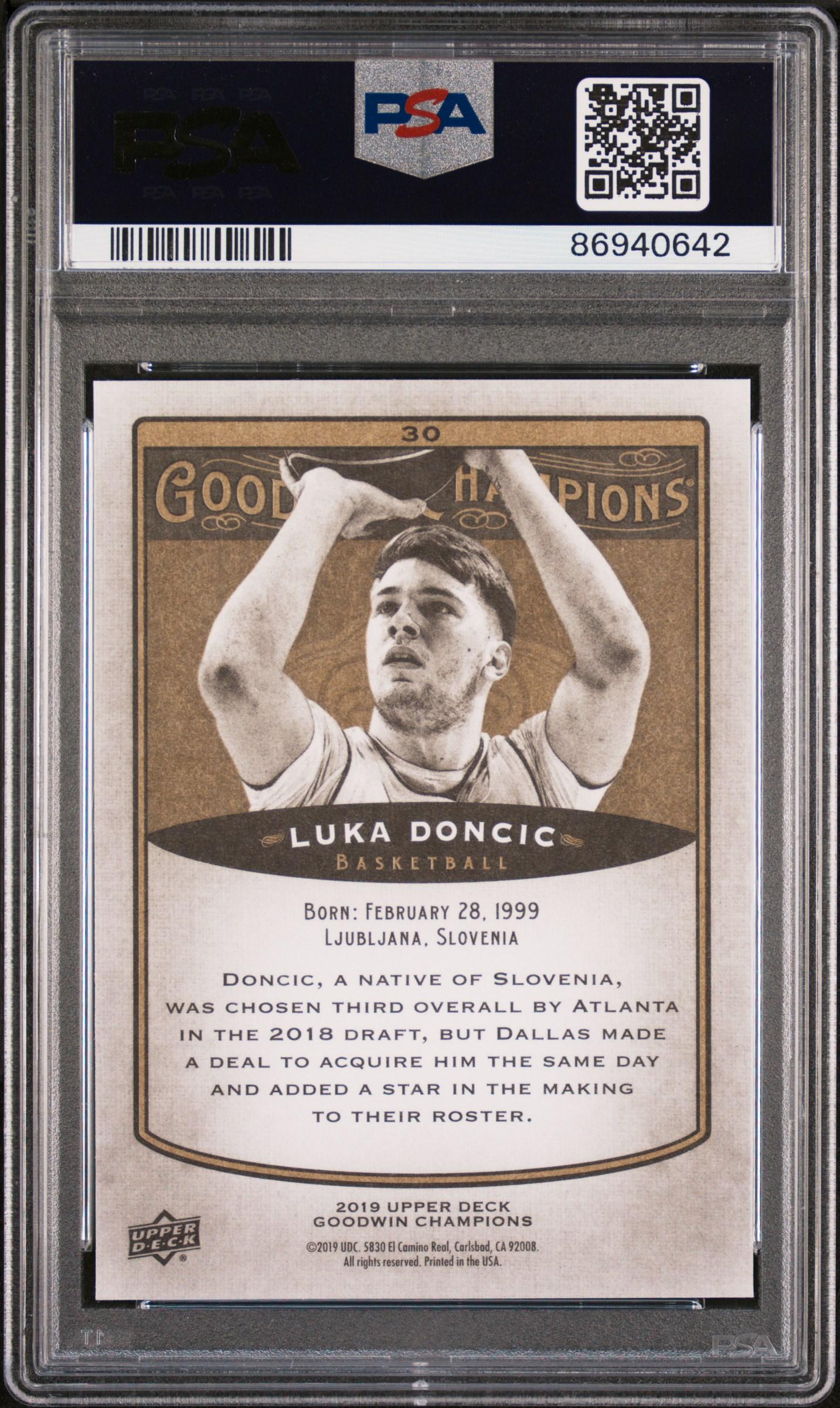 Luka Doncic 2019 Upper Deck Goodwin Champions #30 (PSA 10) at PristineAuction.com Luka Doncic 2019 Upper Deck Goodwin Champions #30 (PSA 10) at PristineAuction.com