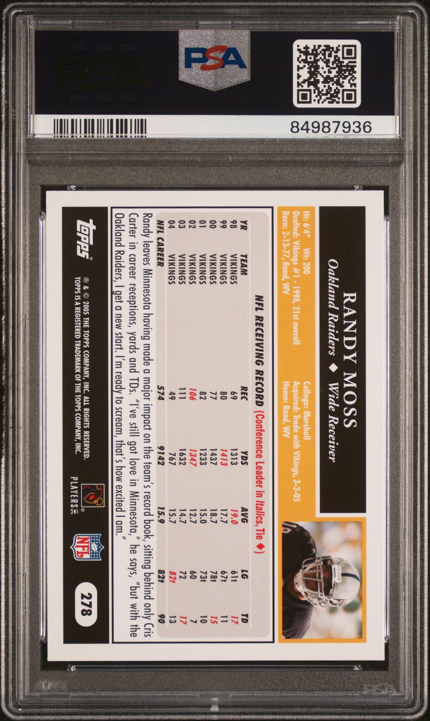 Randy Moss 2005 Topps First Edition #278 (PSA 10) at PristineAuction.com Randy Moss 2005 Topps First Edition #278 (PSA 10) at PristineAuction.com