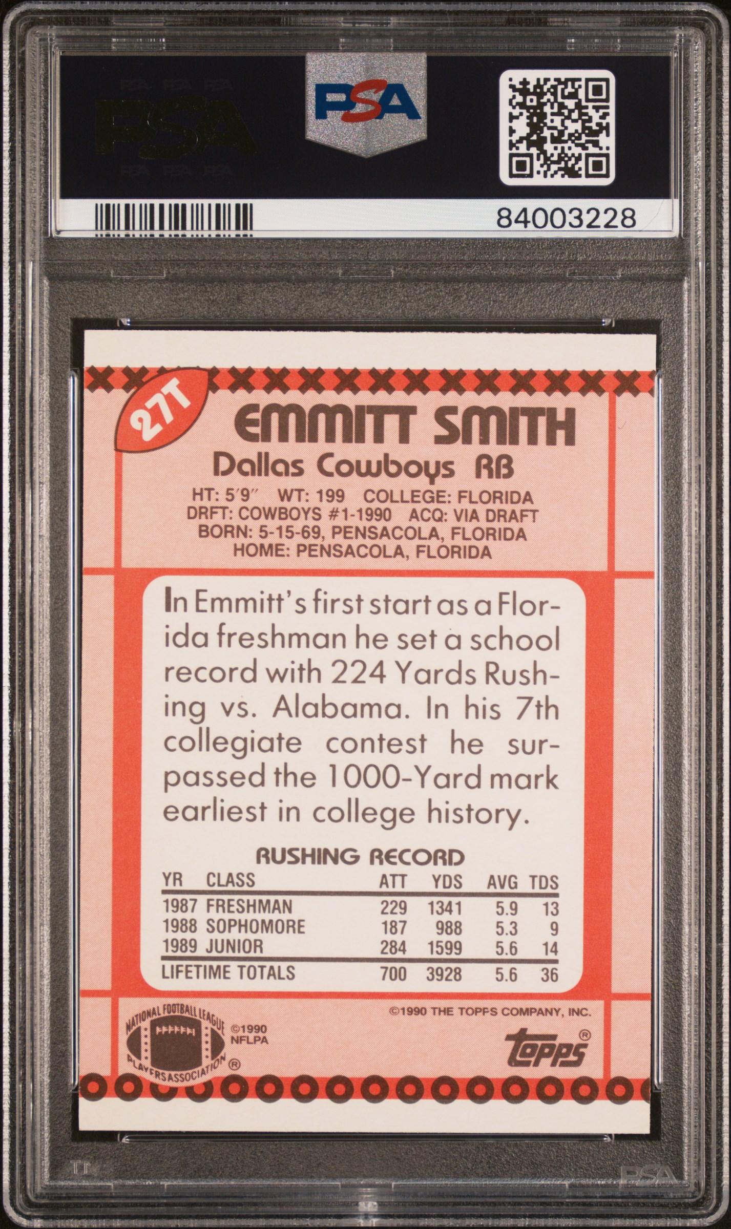 Emmitt Smith 1990 Topps Traded #27T RC (PSA 9) at PristineAuction.com Emmitt Smith 1990 Topps Traded #27T RC (PSA 9) at PristineAuction.com