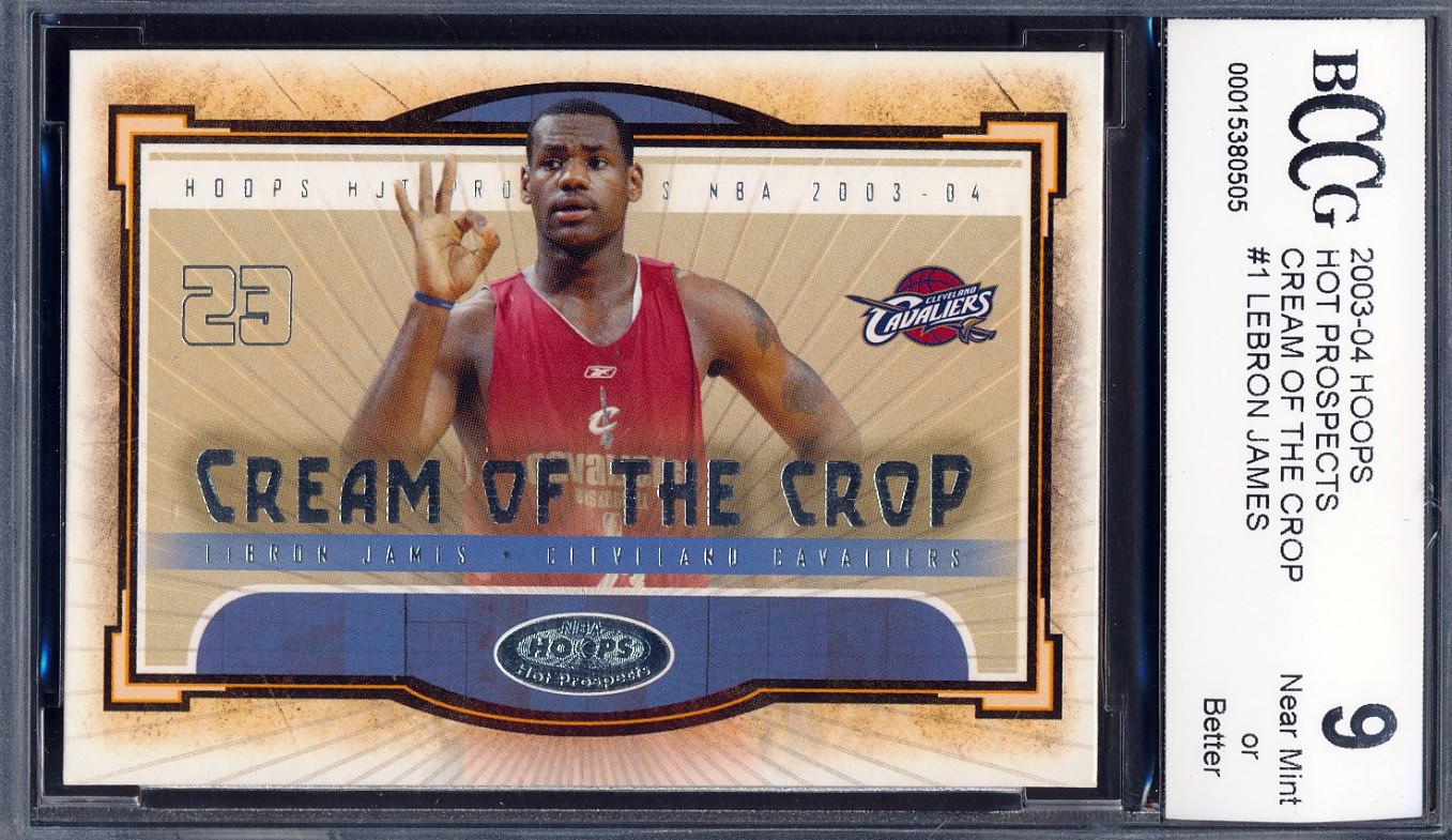 LeBron James 2003-04 Hoops Hot Prospects Cream of the Crop #1 RC (BCCG 9) at PristineAuction.com LeBron James 2003-04 Hoops Hot Prospects Cream of the Crop #1 RC (BCCG 9) at PristineAuction.com