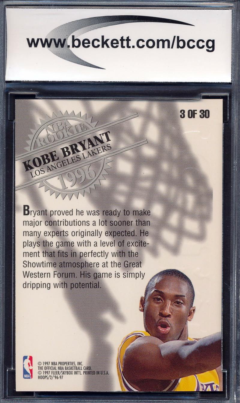 Kobe Bryant 1996-97 Hoops Rookies #3 (BCCG 10) at PristineAuction.com Kobe Bryant 1996-97 Hoops Rookies #3 (BCCG 10) at PristineAuction.com