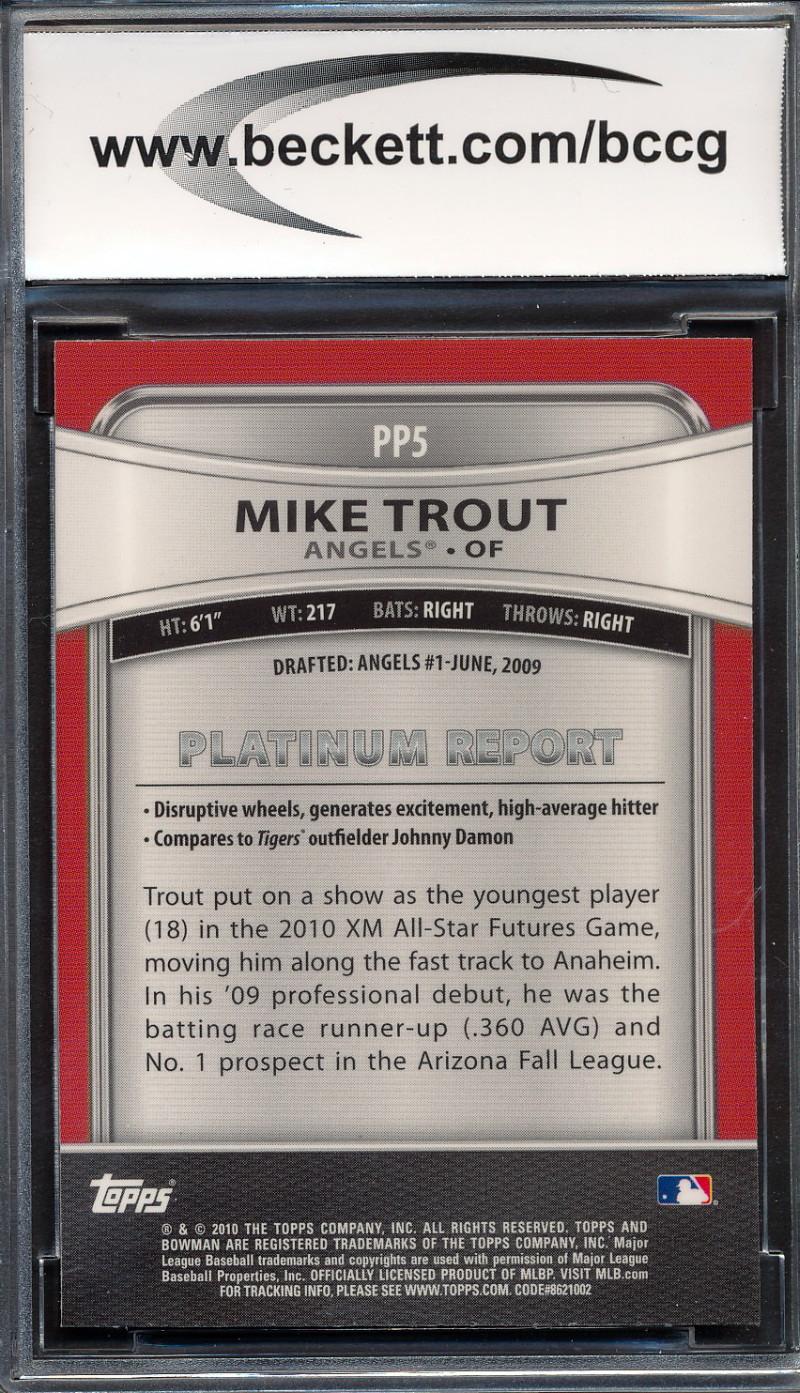 Mike Trout 2010 Bowman Platinum Prospects #PP5 RC (BCCG 10) at PristineAuction.com Mike Trout 2010 Bowman Platinum Prospects #PP5 RC (BCCG 10) at PristineAuction.com