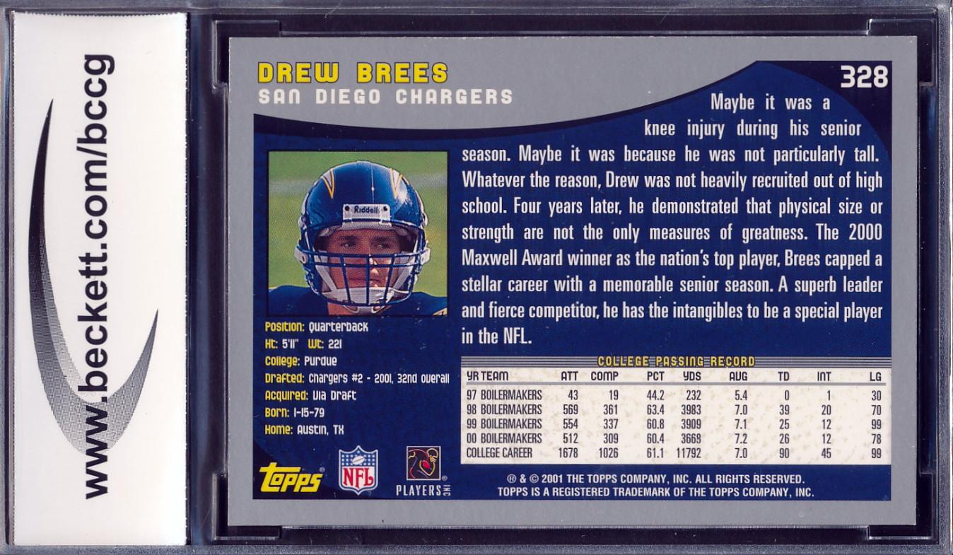 Drew Brees 2001 Topps #328 RC (BCCG 10) at PristineAuction.com Drew Brees 2001 Topps #328 RC (BCCG 10) at PristineAuction.com