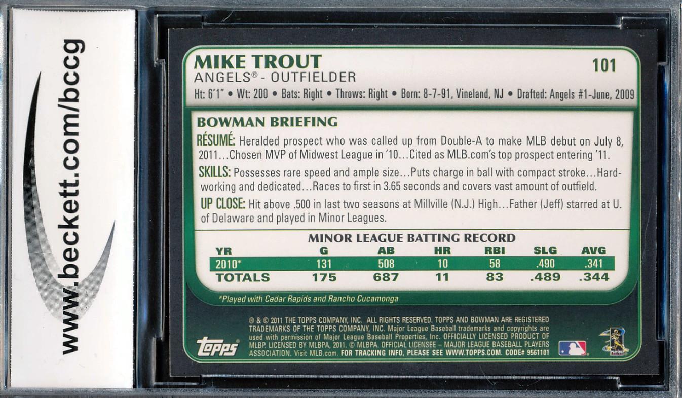 Mike Trout 2011 Bowman Draft #101 RC (BCCG 10) at PristineAuction.com Mike Trout 2011 Bowman Draft #101 RC (BCCG 10) at PristineAuction.com