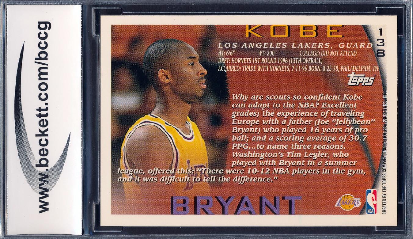 Kobe Bryant 1996-97 Topps #138 RC (BCCG 10) at PristineAuction.com Kobe Bryant 1996-97 Topps #138 RC (BCCG 10) at PristineAuction.com