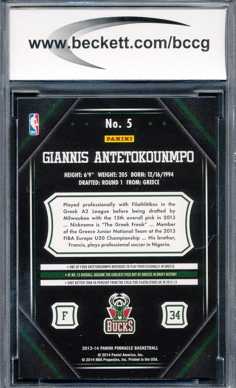 Giannis Antetokounmpo 2013-14 Pinnacle #5 RC (BCCG 10) at PristineAuction.com Giannis Antetokounmpo 2013-14 Pinnacle #5 RC (BCCG 10) at PristineAuction.com