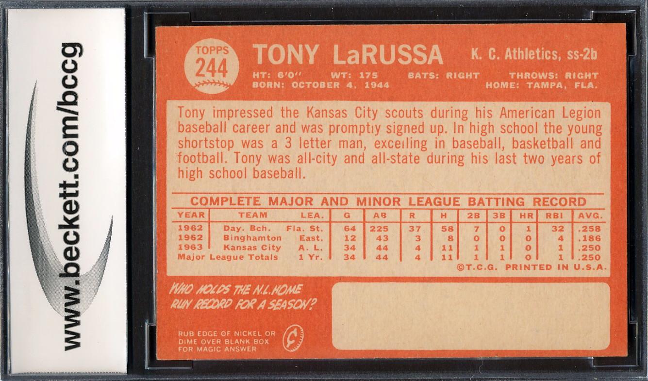 Tony LaRussa 1964 Topps #244 RC (BCCG 9) at PristineAuction.com Tony LaRussa 1964 Topps #244 RC (BCCG 9) at PristineAuction.com
