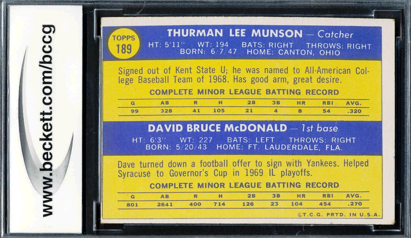 Thurman Munson / Dave McDonald 1970 Topps #189 Rookie Stars RC (BCCG 8) at PristineAuction.com Thurman Munson / Dave McDonald 1970 Topps #189 Rookie Stars RC (BCCG 8) at PristineAuction.com