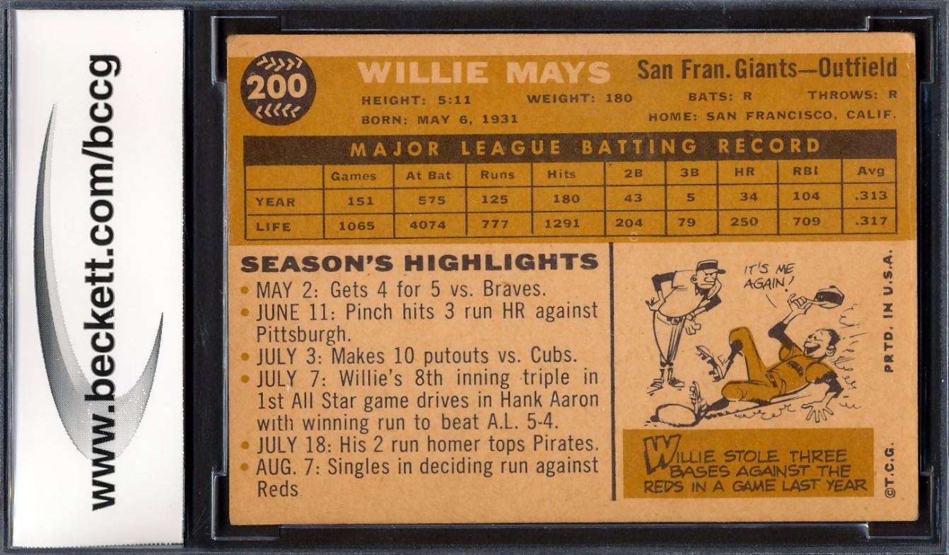 Willie Mays 1960 Topps #200 (BCCG 8) at PristineAuction.com Willie Mays 1960 Topps #200 (BCCG 8) at PristineAuction.com