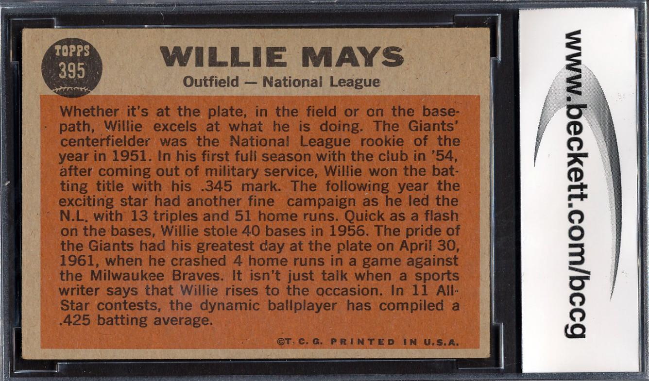 Willie Mays 1962 Topps #395 AS (BCCG 8) at PristineAuction.com Willie Mays 1962 Topps #395 AS (BCCG 8) at PristineAuction.com