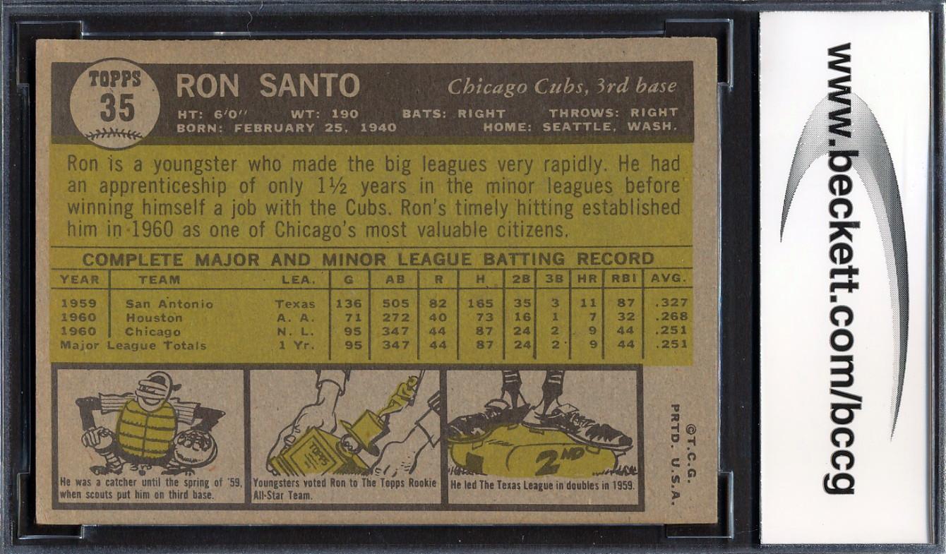 Ron Santo 1961 Topps #35 RC (BCCG 8) at PristineAuction.com Ron Santo 1961 Topps #35 RC (BCCG 8) at PristineAuction.com