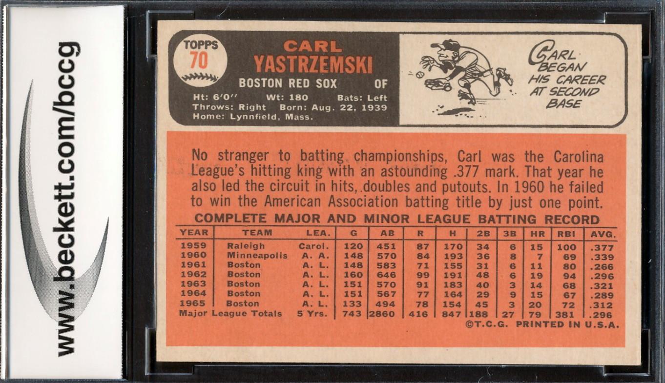 Carl Yastrzemski 1966 Topps #70 (BCCG 9) at PristineAuction.com Carl Yastrzemski 1966 Topps #70 (BCCG 9) at PristineAuction.com