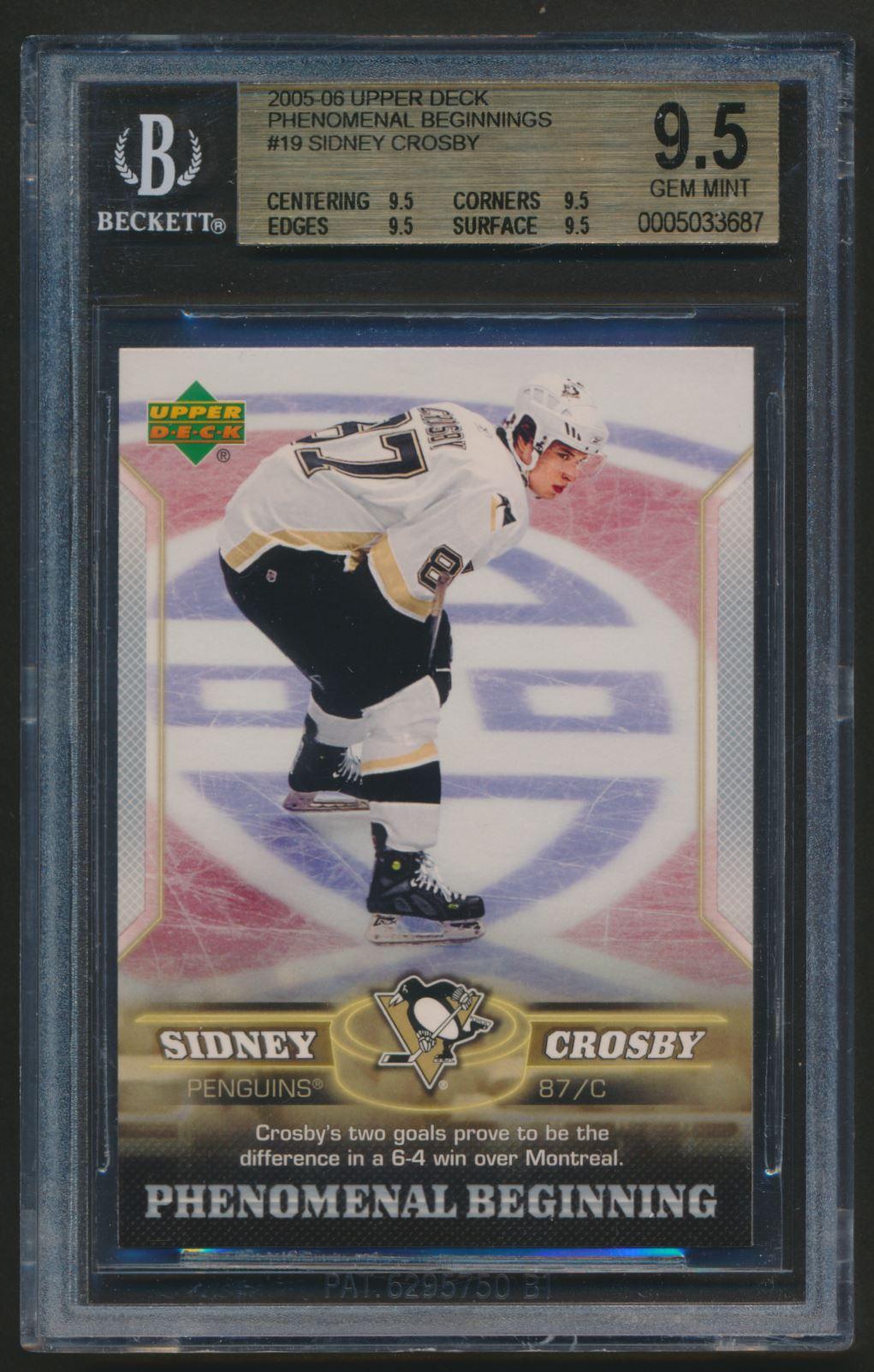 Sidney Crosby 2005-06 Upper Deck Phenomenal Beginnings #19 RC (BGS 9.5) at PristineAuction.com Sidney Crosby 2005-06 Upper Deck Phenomenal Beginnings #19 RC (BGS 9.5) at PristineAuction.com