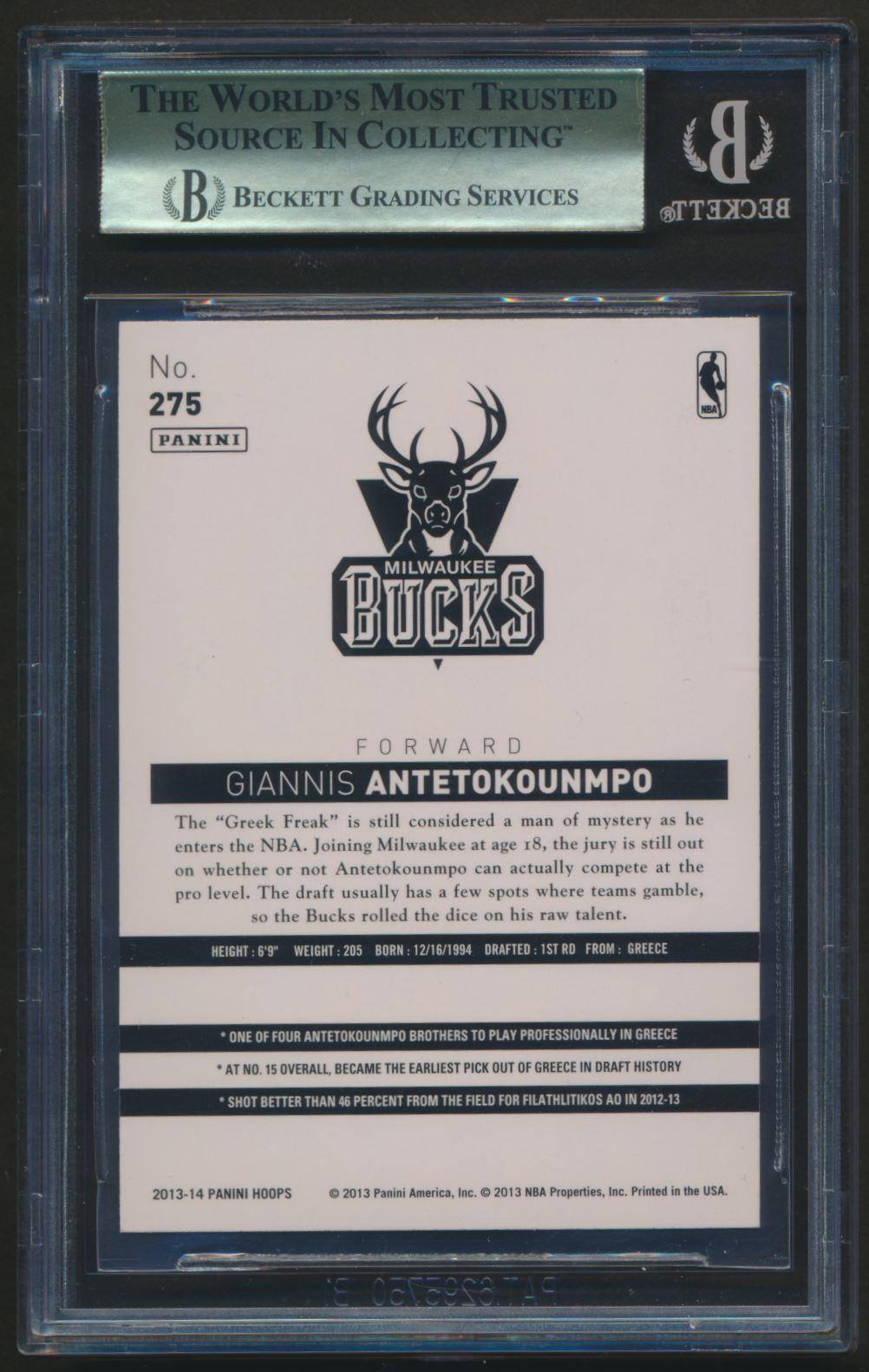 Giannis Antetokounmpo 2013-14 Hoops #275 RC (BGS 9.5) at PristineAuction.com Giannis Antetokounmpo 2013-14 Hoops #275 RC (BGS 9.5) at PristineAuction.com
