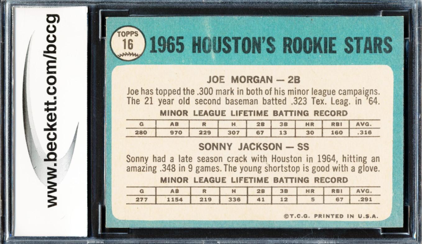 Joe Morgan RC / Sonny Jackson RC DP 1965 Topps Rookie Stars #16 (BCCG 9) at PristineAuction.com Joe Morgan RC / Sonny Jackson RC DP 1965 Topps Rookie Stars #16 (BCCG 9) at PristineAuction.com