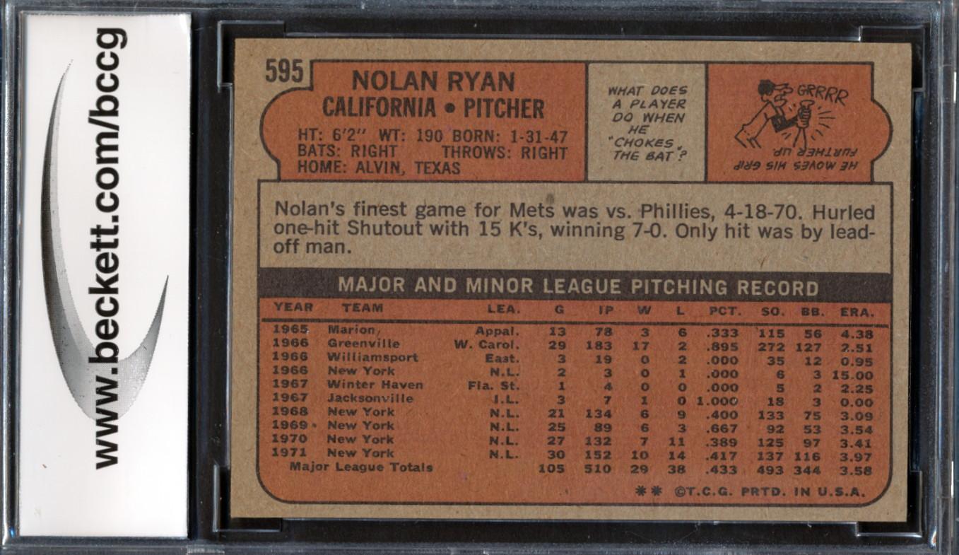 Nolan Ryan 1972 Topps #595 (BCCG 9) at PristineAuction.com Nolan Ryan 1972 Topps #595 (BCCG 9) at PristineAuction.com