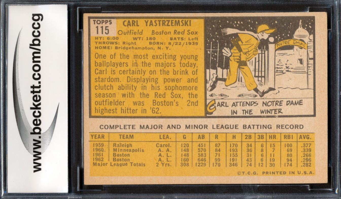 Carl Yastrzemski 1963 Topps #115 (BCCG 8) at PristineAuction.com Carl Yastrzemski 1963 Topps #115 (BCCG 8) at PristineAuction.com
