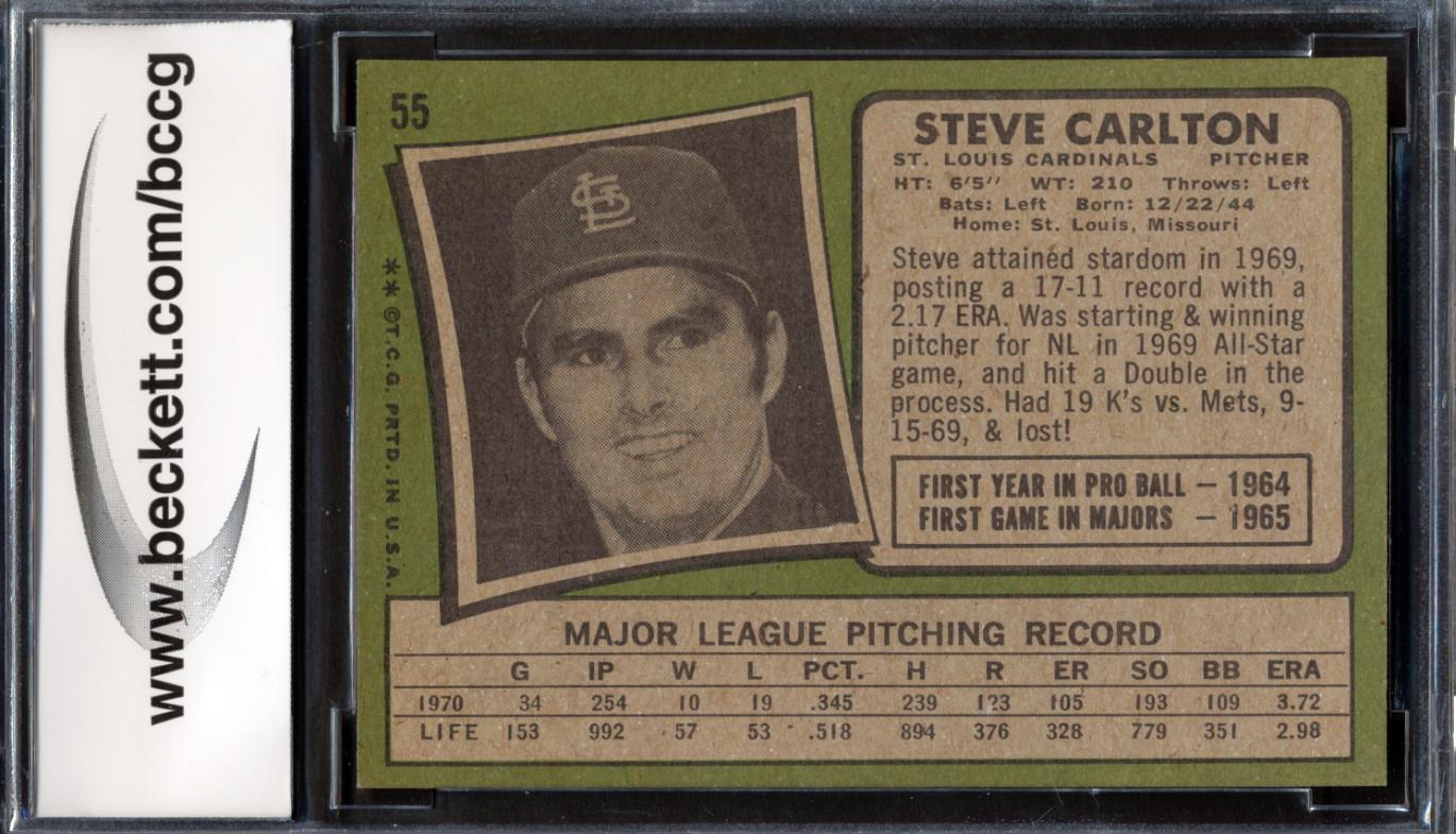 Steve Carlton 1971 Topps #55 (BCCG 9) at PristineAuction.com Steve Carlton 1971 Topps #55 (BCCG 9) at PristineAuction.com