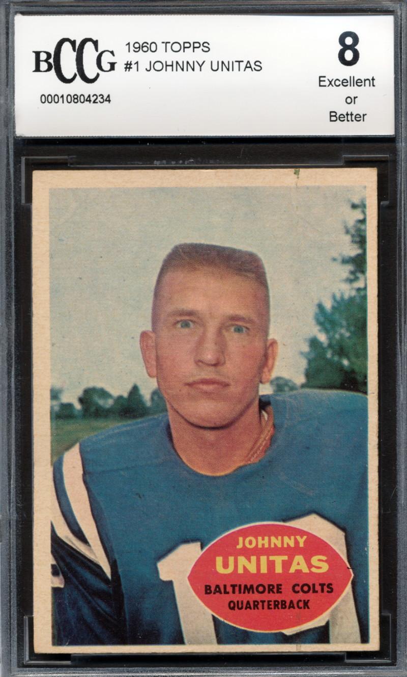 Johnny Unitas 1960 Topps #1 (BCCG 8) at PristineAuction.com Johnny Unitas 1960 Topps #1 (BCCG 8) at PristineAuction.com