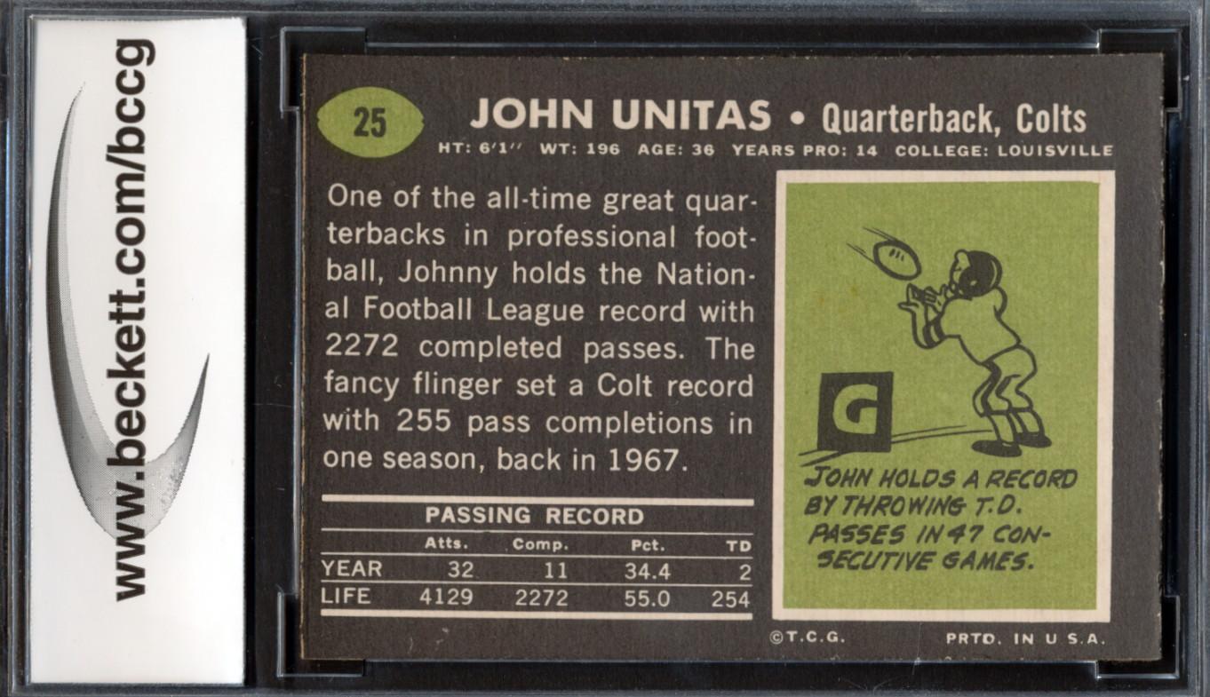 Johnny Unitas 1969 Topps #25 (BCCG 9) at PristineAuction.com Johnny Unitas 1969 Topps #25 (BCCG 9) at PristineAuction.com