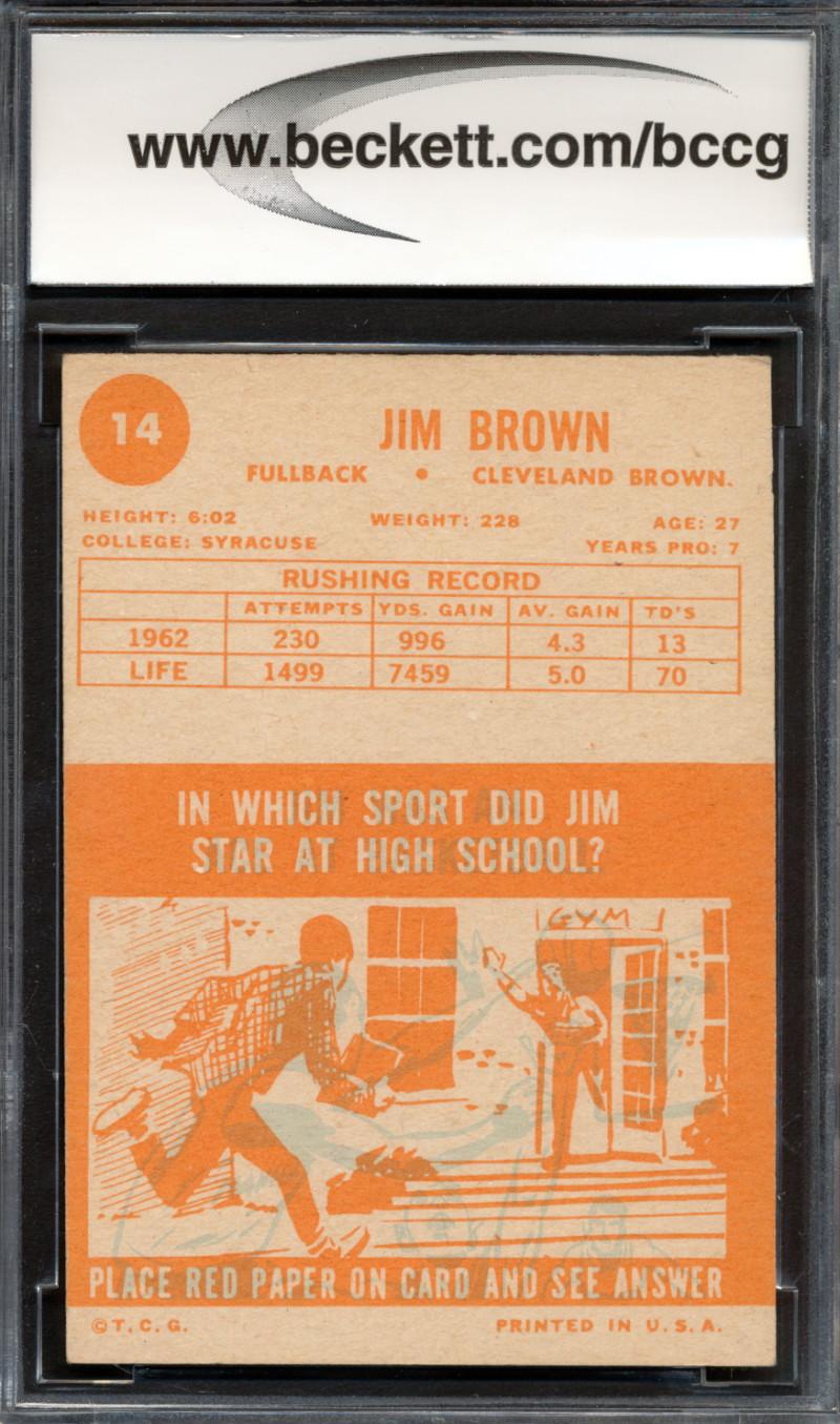 Jim Brown 1963 Topps #14 SP (BCCG 8) at PristineAuction.com Jim Brown 1963 Topps #14 SP (BCCG 8) at PristineAuction.com