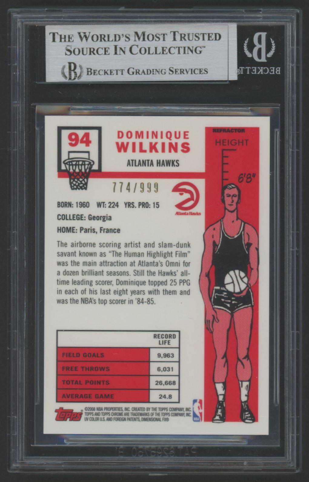 Dominique Wilkins Signed 2007 Topps Chrome 1957-58 Variation Refractors #94 #774/999 (BGS | Autograph Graded 10) at PristineAuction.com Dominique Wilkins Signed 2007 Topps Chrome 1957-58 Variation Refractors #94 #774/999 (BGS | Autograph Graded 10) at PristineAuction.com