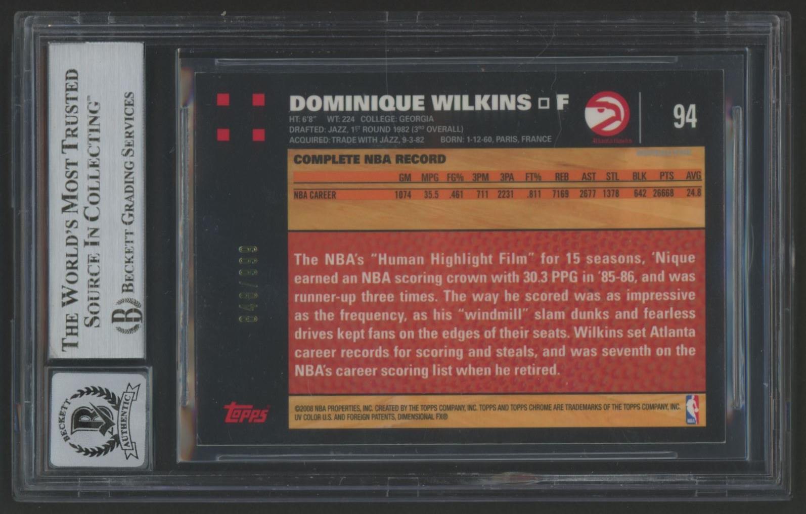 Dominique Wilkins Signed 2007 Topps Chrome Refractor #94 #848/999 (BGS | Autograph Graded 10) at PristineAuction.com Dominique Wilkins Signed 2007 Topps Chrome Refractor #94 #848/999 (BGS | Autograph Graded 10) at PristineAuction.com