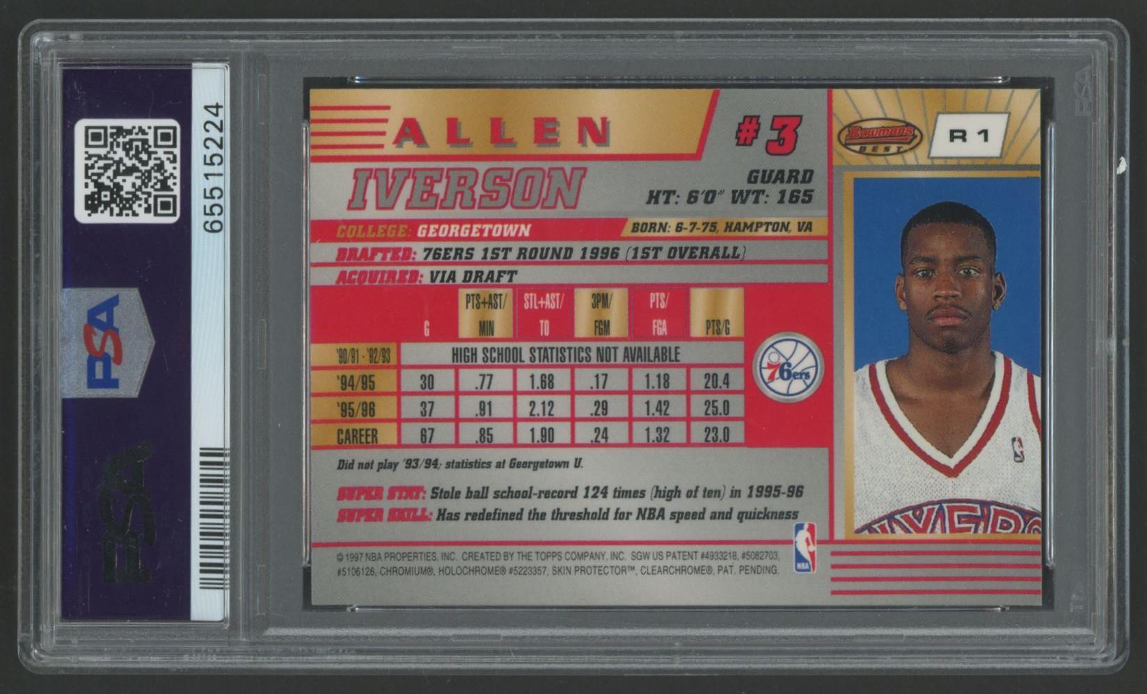 Allen Iverson 1996 Bowmans Best Rookie #R1 (PSA 9) at PristineAuction.com Allen Iverson 1996 Bowmans Best Rookie #R1 (PSA 9) at PristineAuction.com